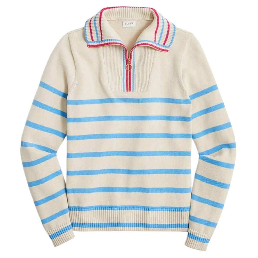 J. Crew Factory Striped Half-Zip Pullover Preppy Nautical Sweater